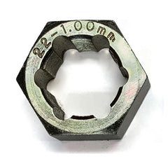 MADE IN USA Jawco 22mm diameter (1.00mm pitch) nut-sized hex rethreading die (1¼