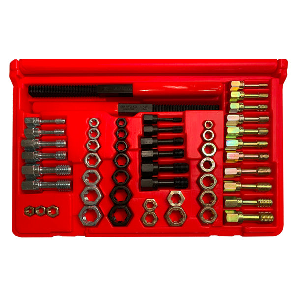 MADE IN USA Jawco 53-piece tap, die, and file rethreading set in red plastic custom-molded case