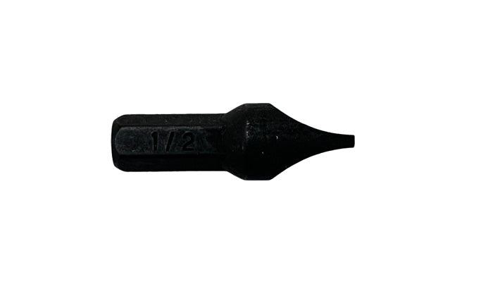 Slotted 1/2" bit (15/32" wide) with 5/16" hex shank for impact drivers