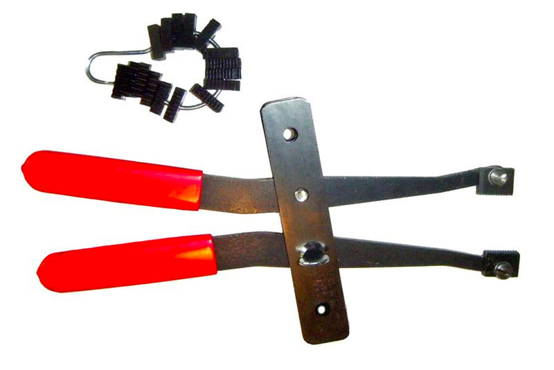 MADE IN USA 2-Handled Metric Internal Rethreading Tool (9" long) with red handles and 8 metric bit pairs: 0.80mm, 1.00, 1.25, 1.50, 1.75, 2.00, 2.50, & 3.00mm