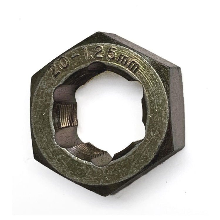 MADE IN USA Jawco 20mm diameter (1.25mm pitch) nut-sized hex thread-restoring die (1¼" (32mm) across the flats)