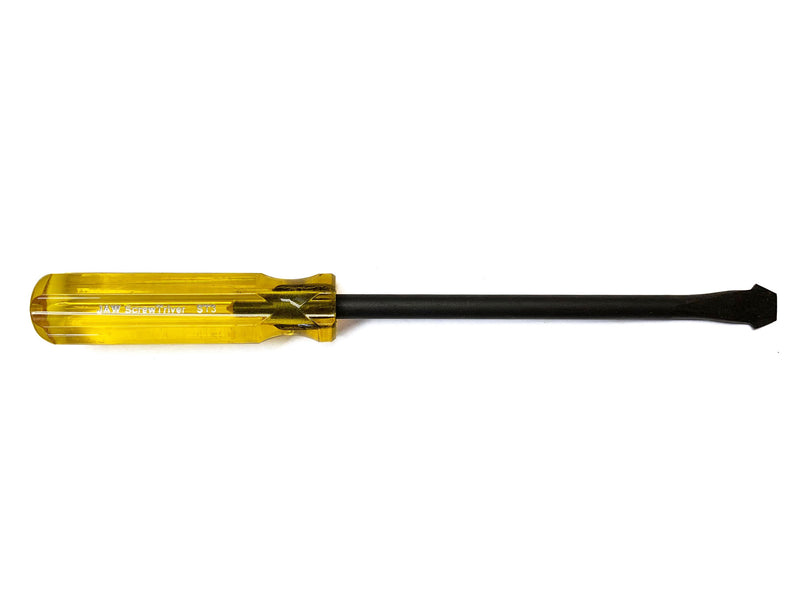 MADE IN USA ScrewTriver™ screwdriver with patented 3/8" three-way tip to reach under obstructions or to increase torque when tightening or loosening